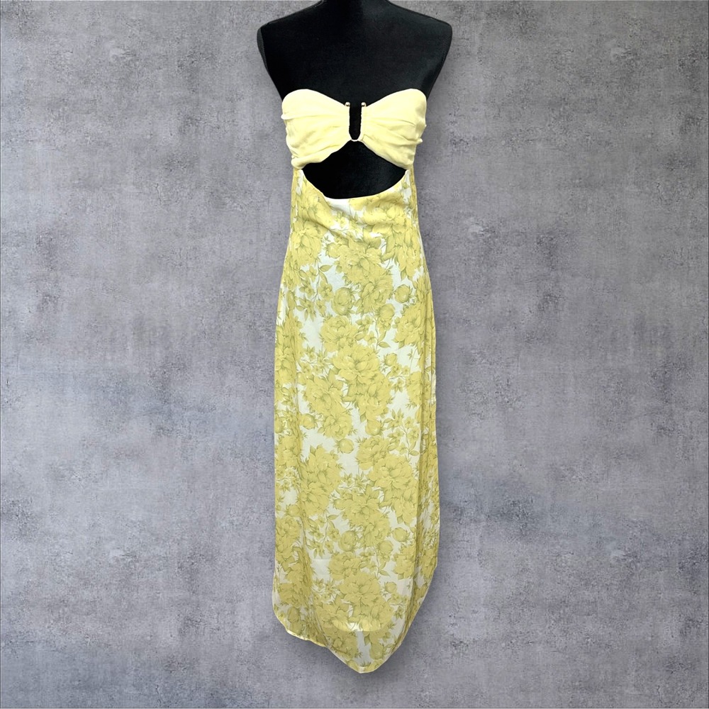 Peppermayo Tropicana Maxi Dress Womens Size 8 Yellow Floral Cutout Tie Back